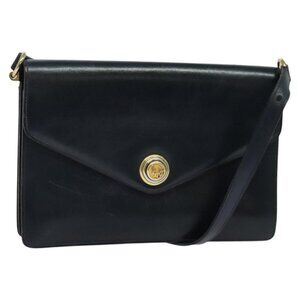 Authentic Christian Dior Shoulder Bag Leather Black Gold